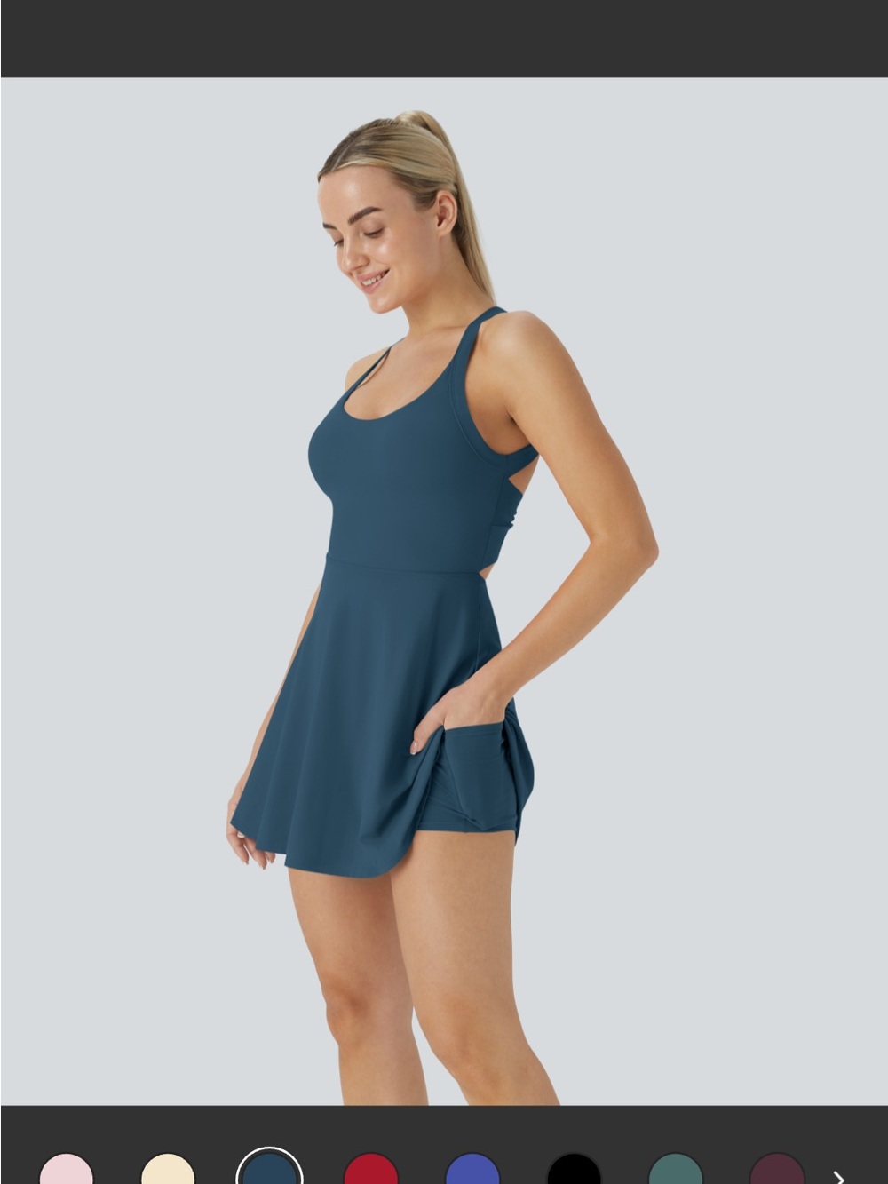 HALARA Slate Blue Athletic Dress with Built-In Shorts.and Bra